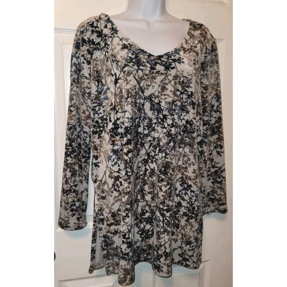 J. Jill Velour Floral Long Tunic Women MEDIUM PETITE Zinc Calm Vines Pure Jill